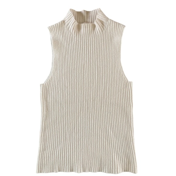 Milio Milano Sleeveless Ribbed Knit Top NWOT Mock Neck In Ivory Cream - Picture 2 of 7